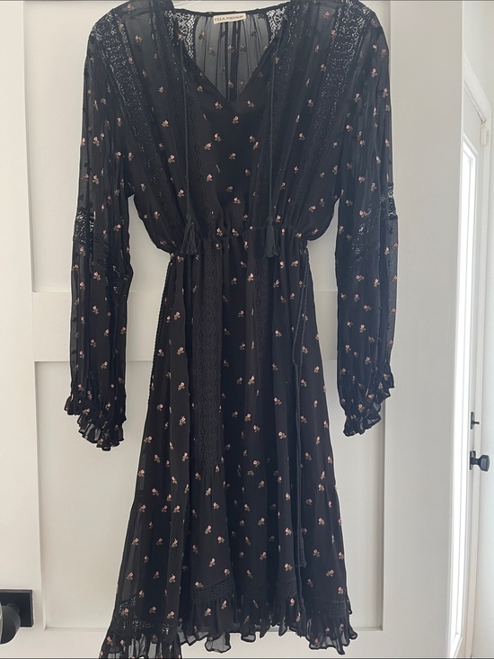 Ulla Johnson Dresses & Skirts - Ulla Johnson Black Floral Long Sleeve Midi with Pink Accents